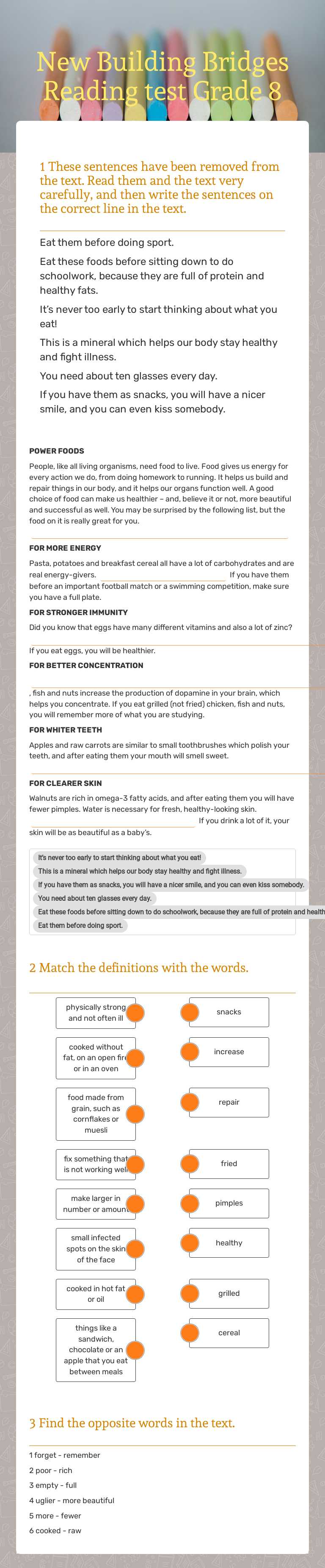 New Building Bridges                                                  
         Reading test Grade 8 worksheet preview image