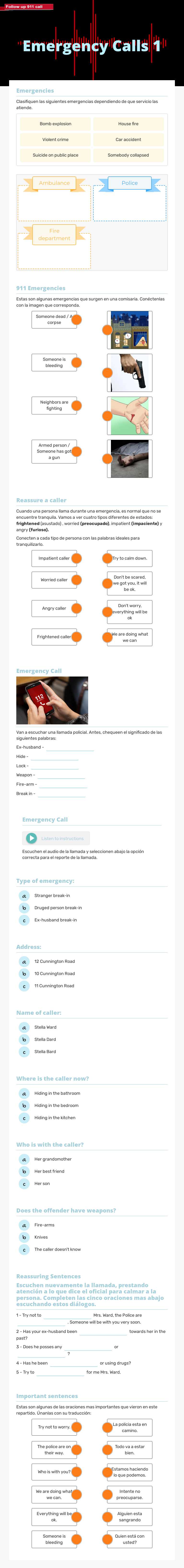 Emergency Calls 1 Other worksheet preview