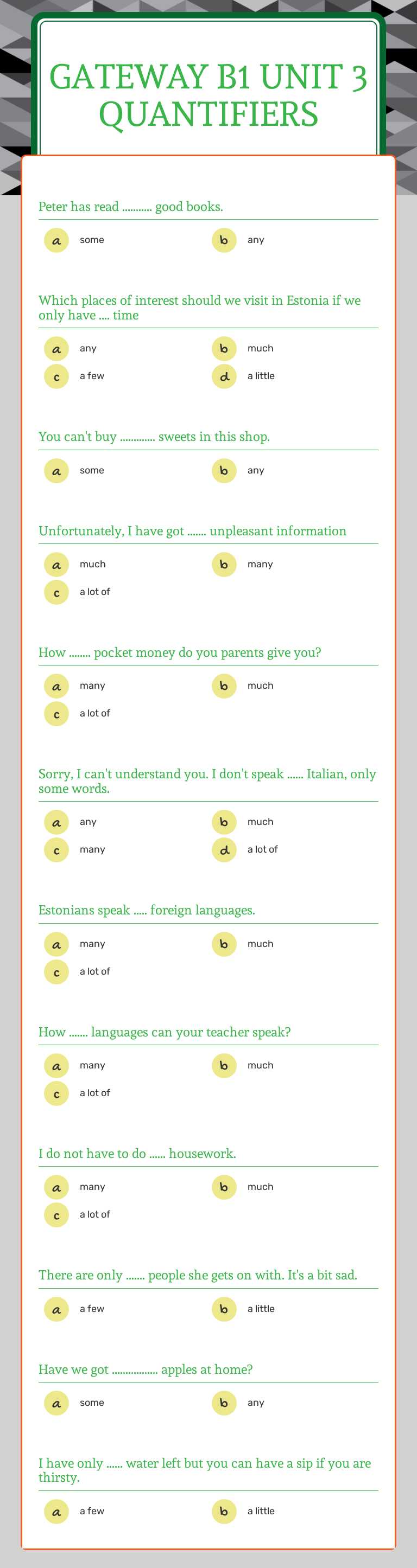 gateway b1 unit 3 quantifiers worksheet preview image