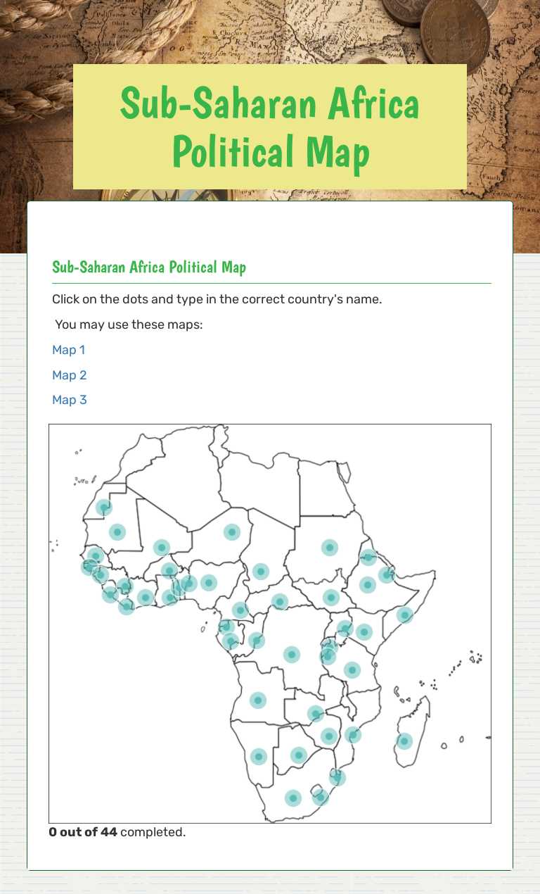 Sub-Saharan Africa Political Map worksheet preview image