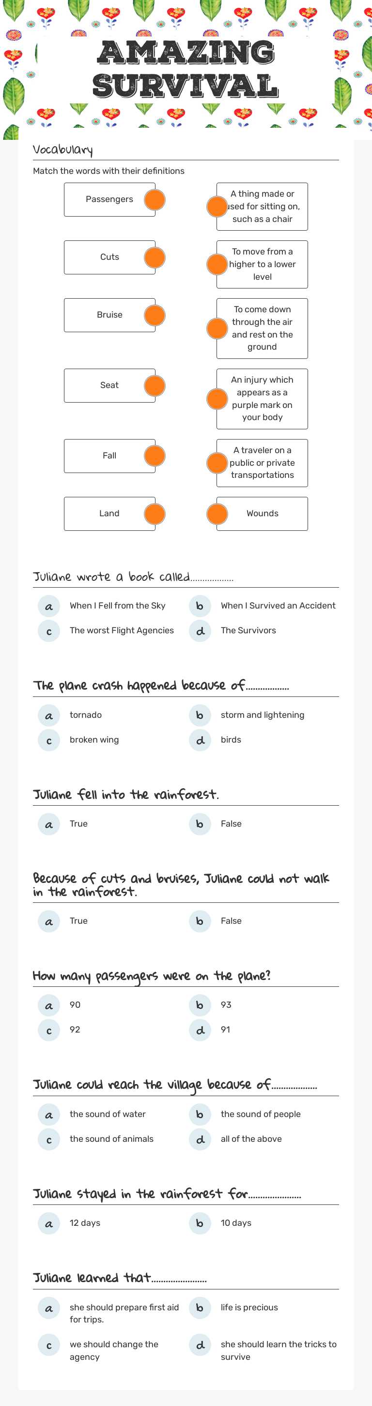 Amazing Survival worksheet preview image