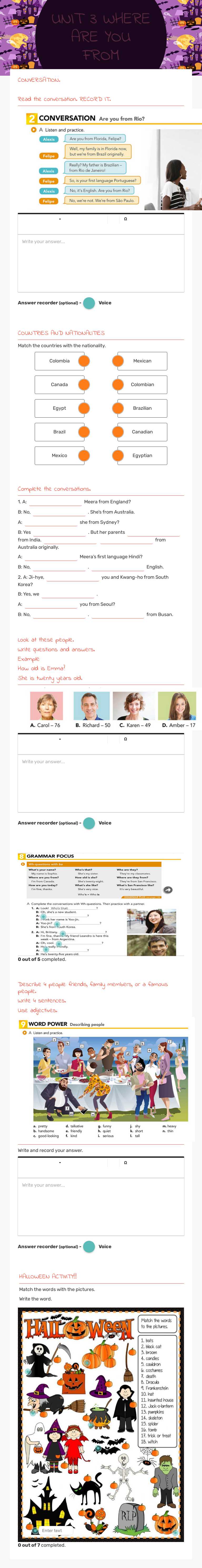 UNIT 3 WHERE ARE YOU FROM worksheet preview image