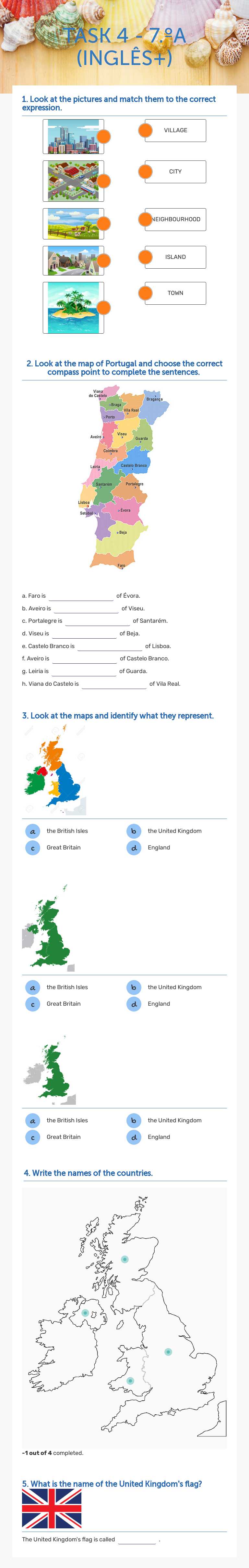 TASK 4 - 7.ºA (INGLÊS+) Grade 7 worksheet preview