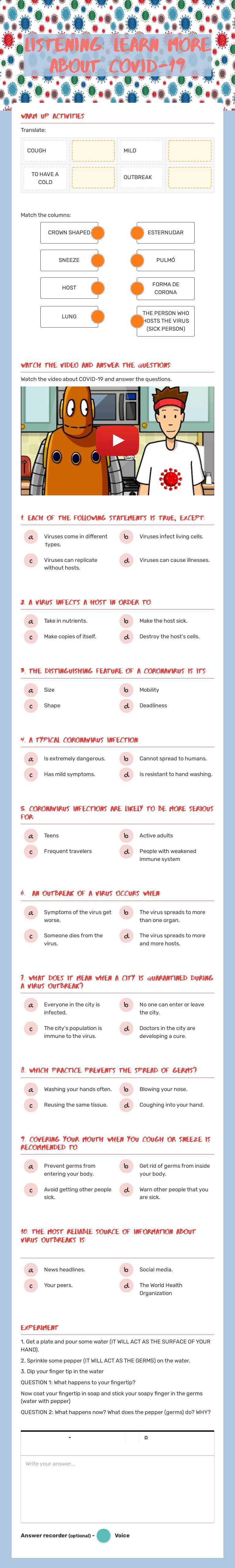 LISTENING: Learn more about covid-19 worksheet preview image