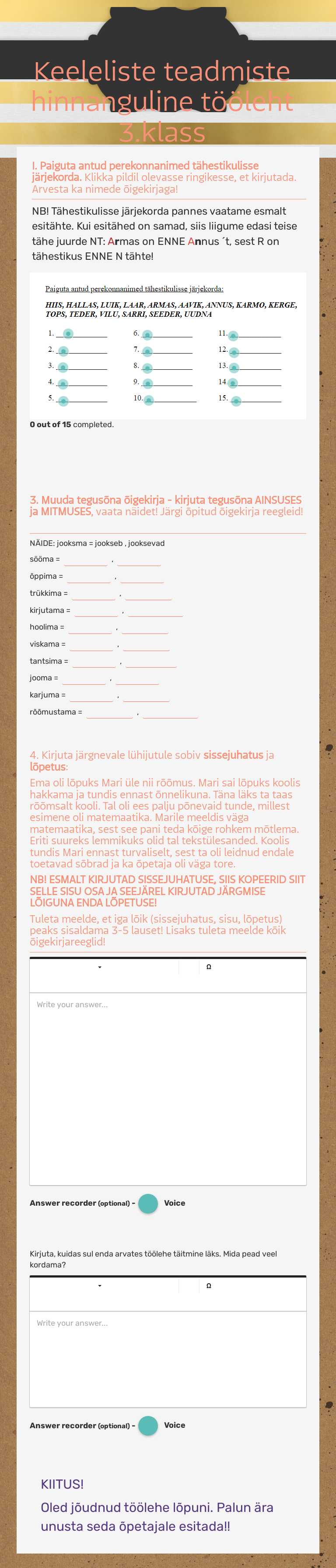 Keeleliste teadmiste hinnanguline tööleht
3.klass Grade 3 worksheet preview
