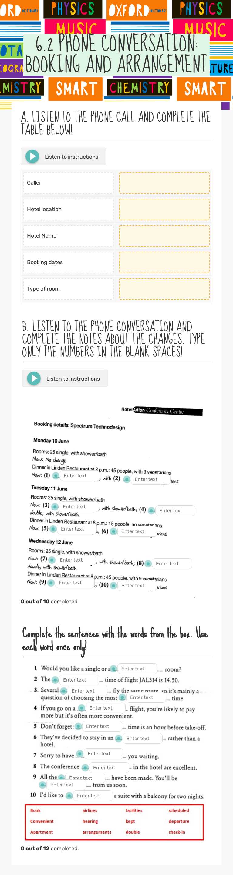 6.2 PHONE CONVERSATION:        
 BOOKING AND ARRANGEMENT worksheet preview image