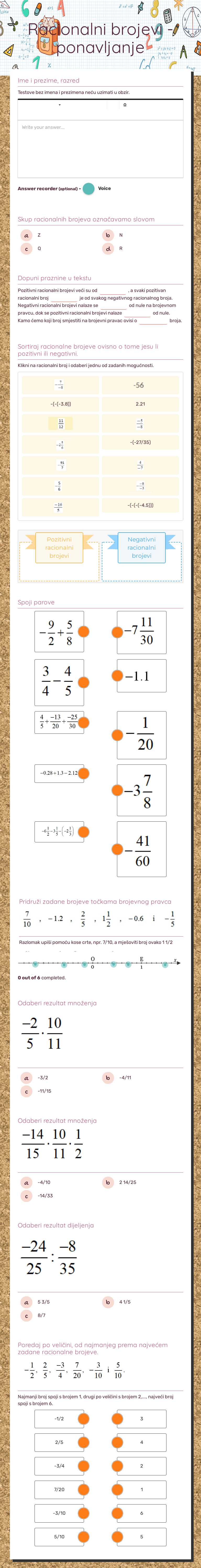 Racionalni brojevi -  ponavljanje worksheet preview image