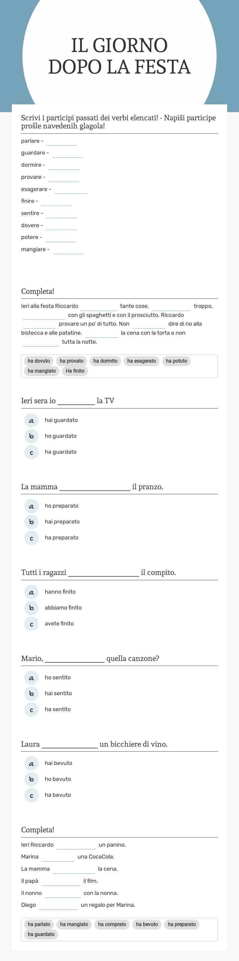 IL GIORNO DOPO LA FESTA Grade 5 worksheet preview