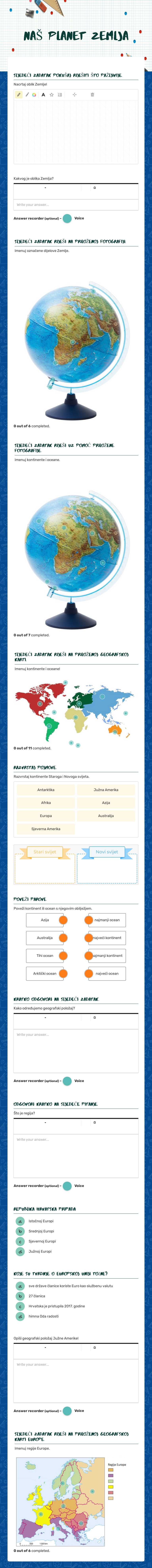 NAŠ PLANET ZEMLJA Grade 5 worksheet preview