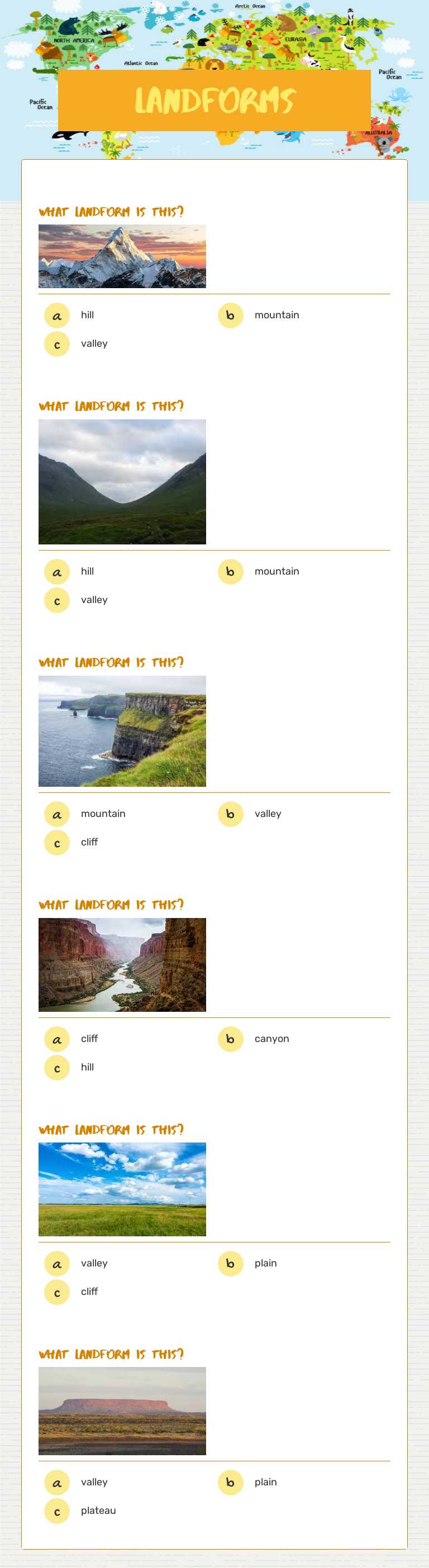 Landforms worksheet preview image
