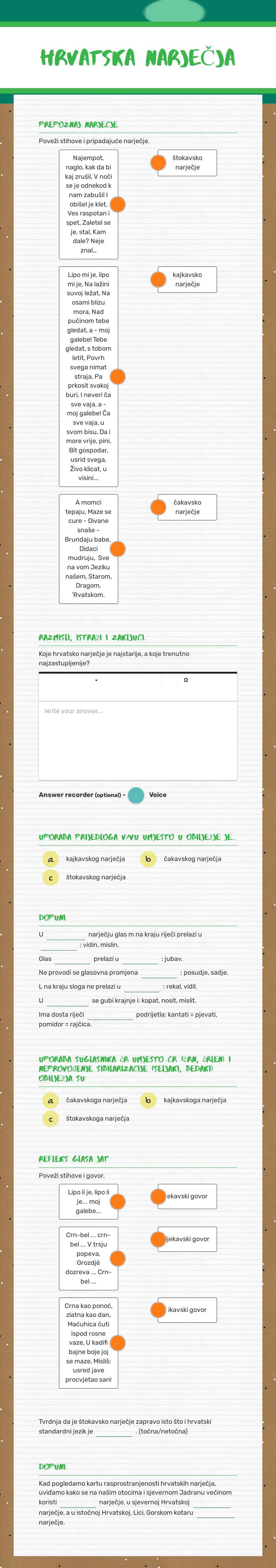 Hrvatska narjeČja Grade 8 worksheet preview