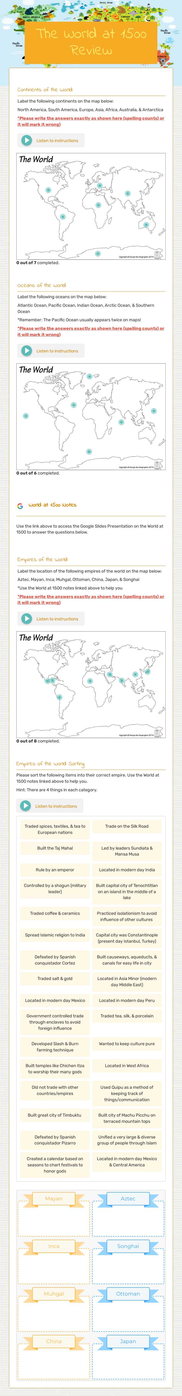 The World at 1500 Review worksheet preview image