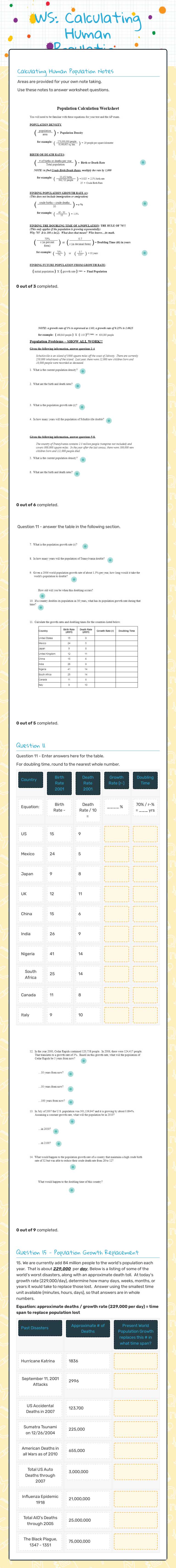 WS: Calculating Human Population worksheet preview