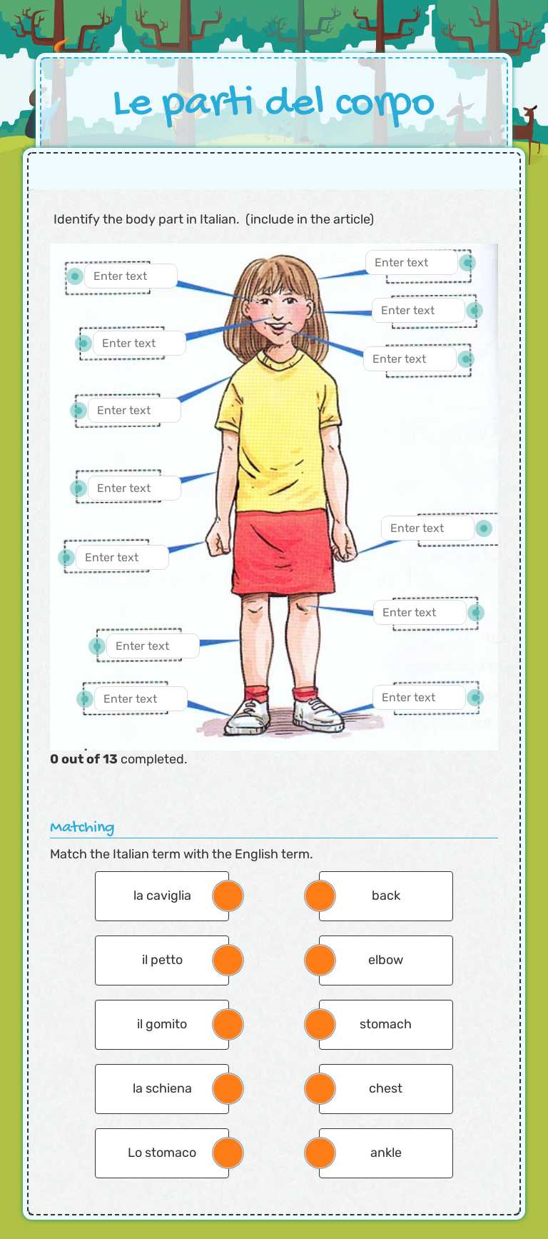 Le parti del corpo worksheet preview image