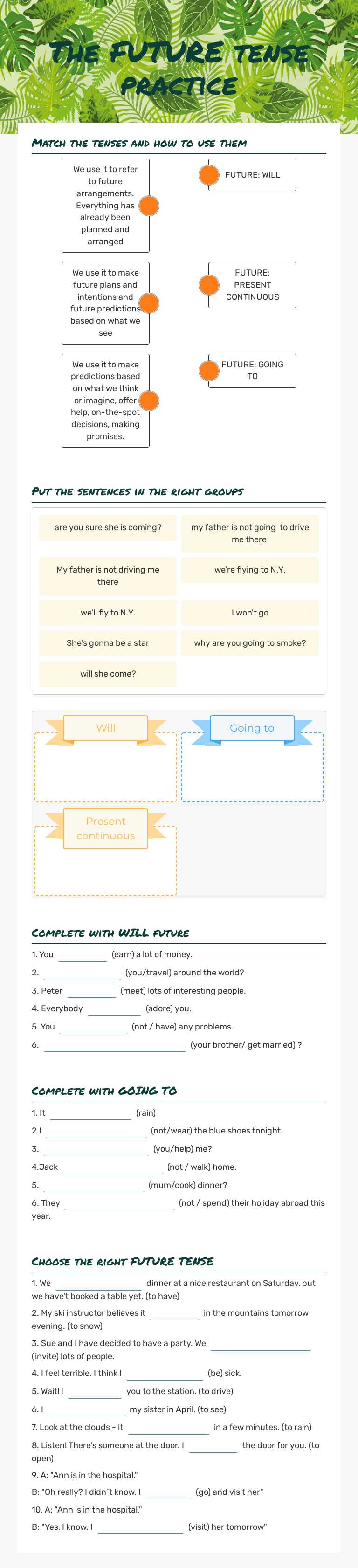 The FUTURE tense practice worksheet preview image