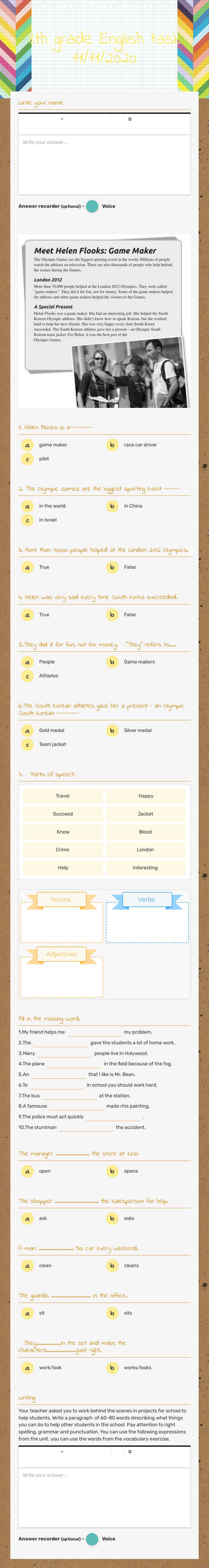 8th grade English task 11/11/2020 worksheet preview image