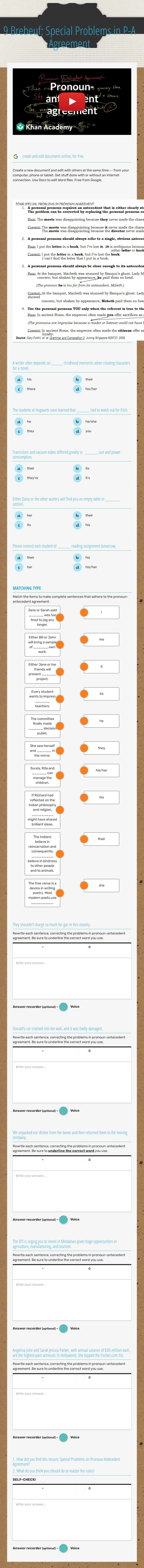 9 Brebeuf: Special Problems in P-A Agreement worksheet preview image