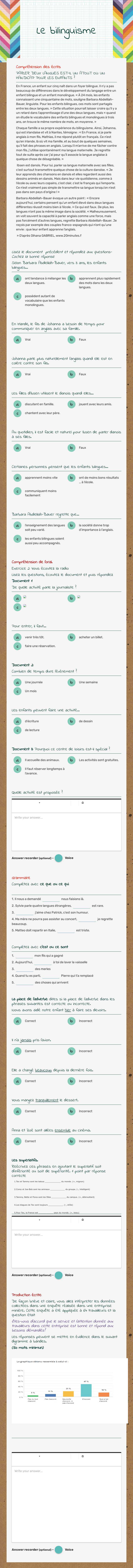 Le bilinguisme worksheet preview