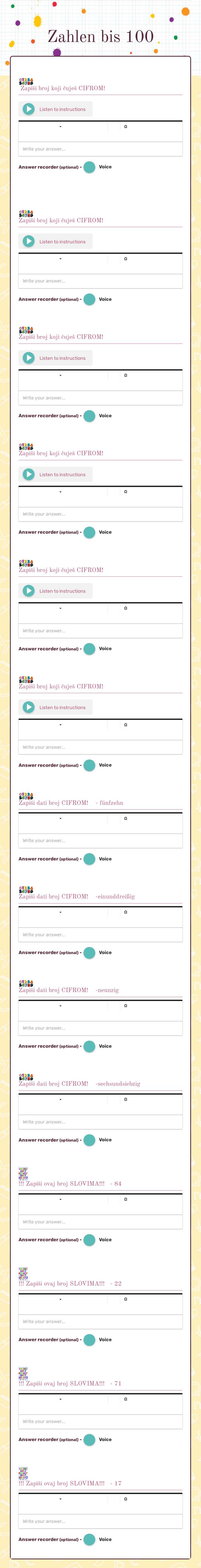 Zahlen bis 100 worksheet preview image