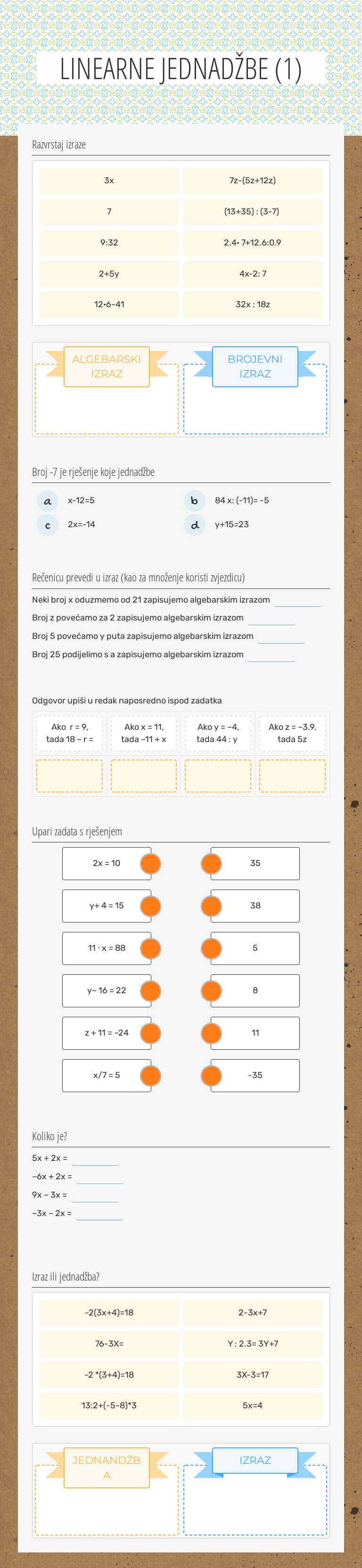 LINEARNE JEDNADŽBE (1) Grade 6 worksheet preview