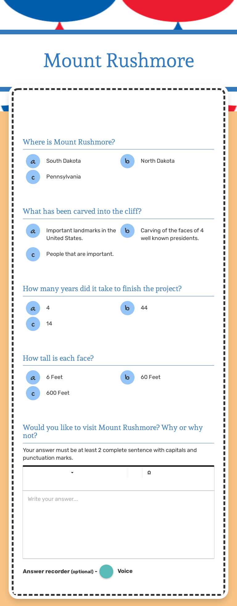 Mount Rushmore worksheet preview image