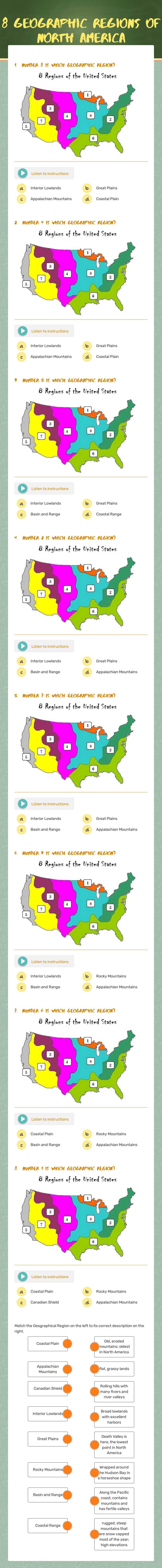 8 Geographic Regions of North America worksheet preview image