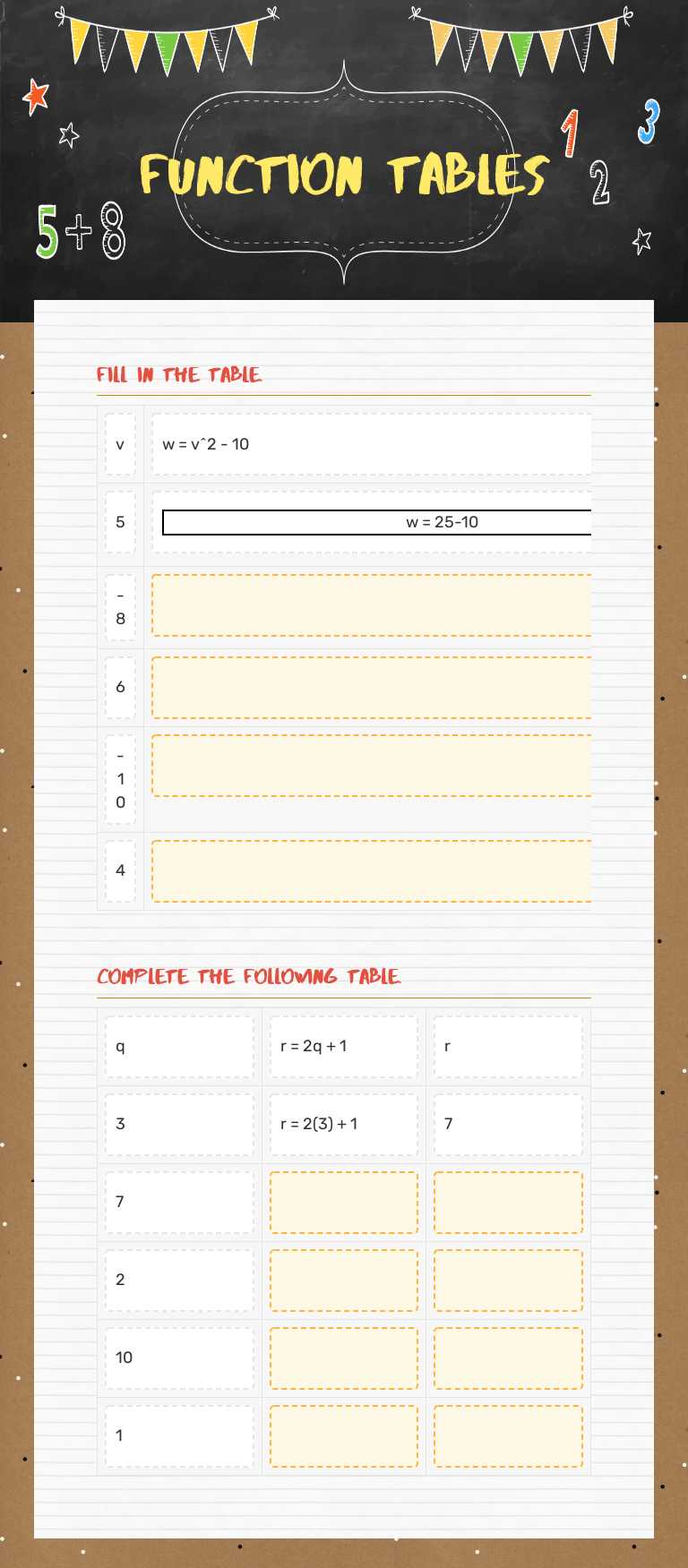 Function Tables by Cara Bani | Interactive Worksheet | Wizer.me