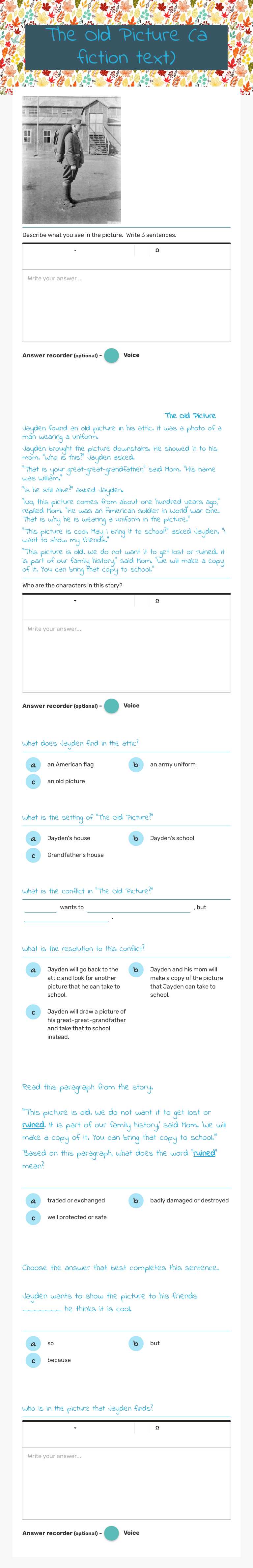 The Old Picture        (a fiction text) worksheet preview image