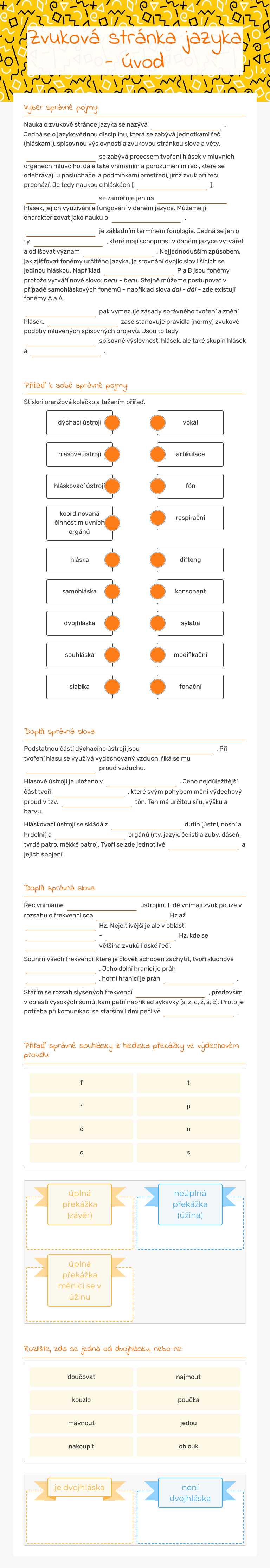Zvuková stránka jazyka - úvod worksheet preview image