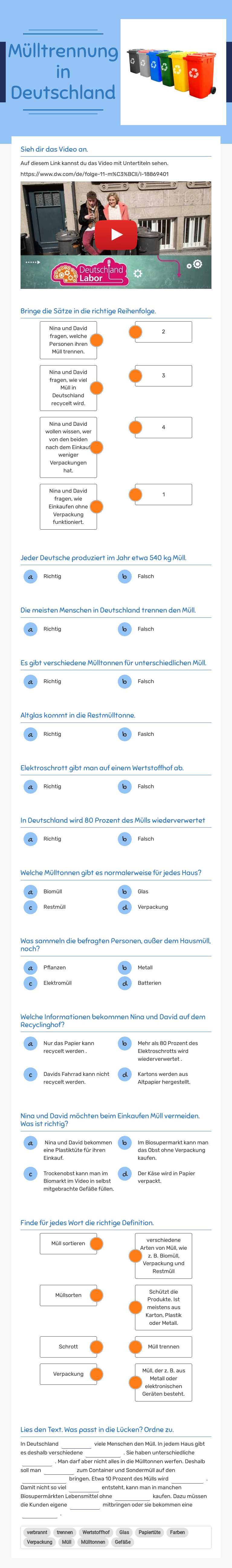 Mülltrennung in Deutschland worksheet preview image