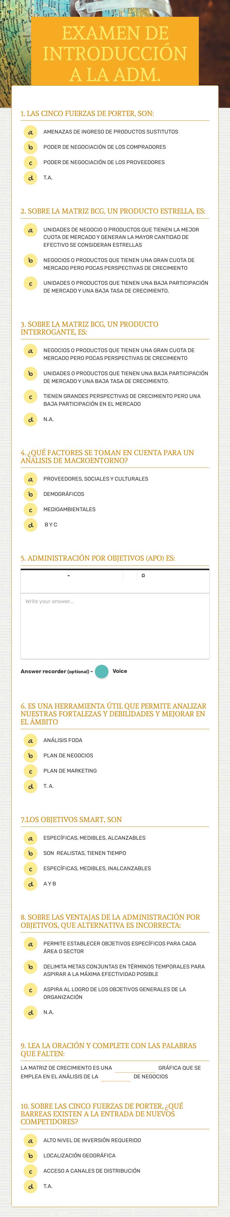 EXAMEN DE INTRODUCCIÓN A LA ADM. Grade 1 worksheet preview