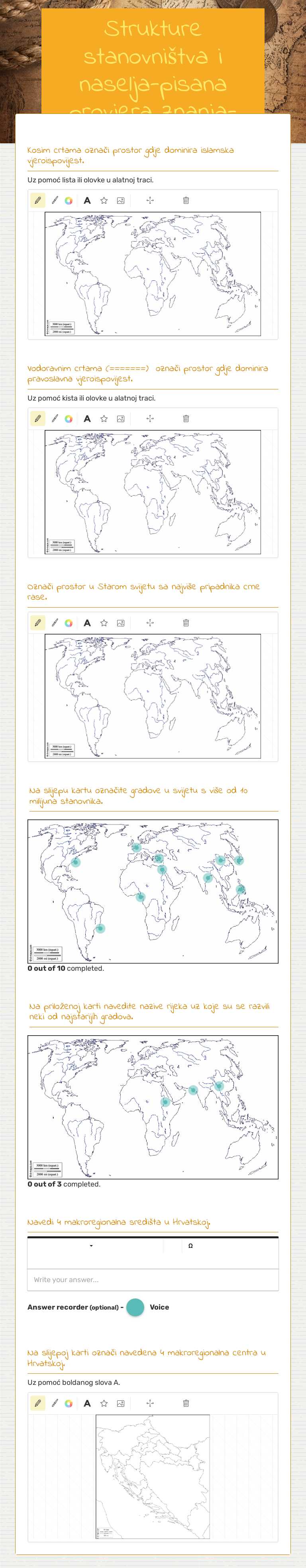Strukture stanovništva i naselja-pisana provjera znanja- worksheet preview image