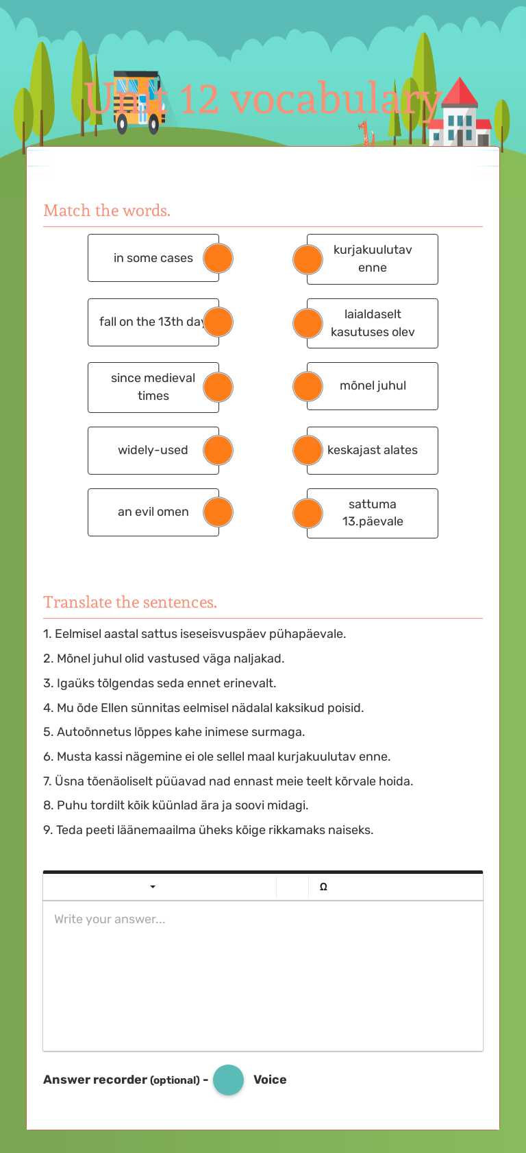 Unit 12 vocabulary worksheet preview image