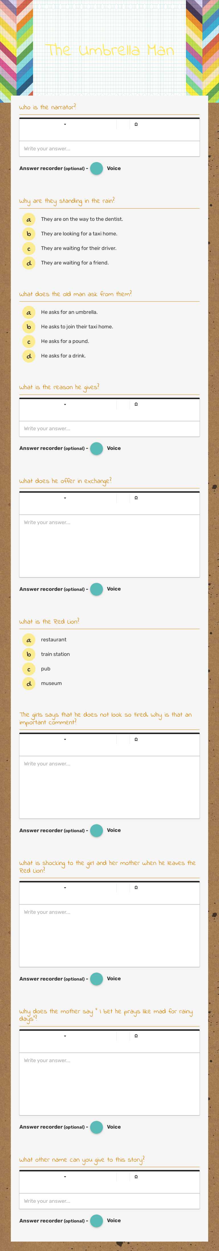 The Umbrella Man worksheet preview