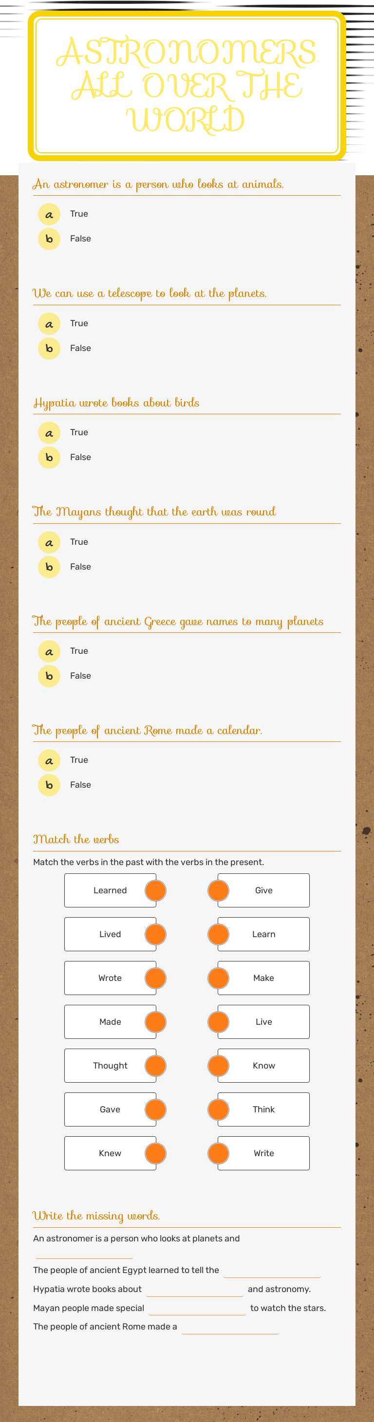 Astronomers all over the world worksheet preview image