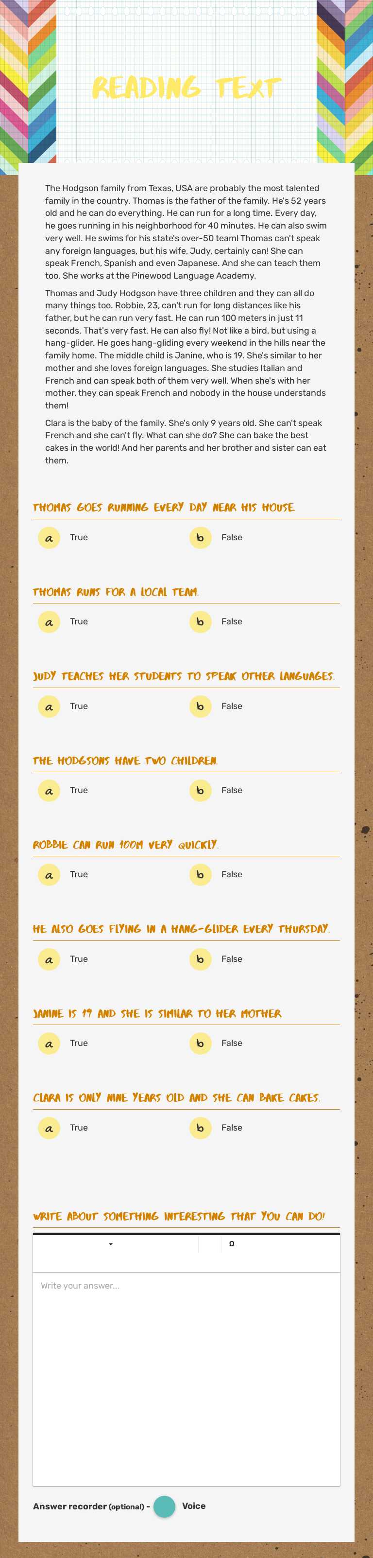 REading Text worksheet preview image