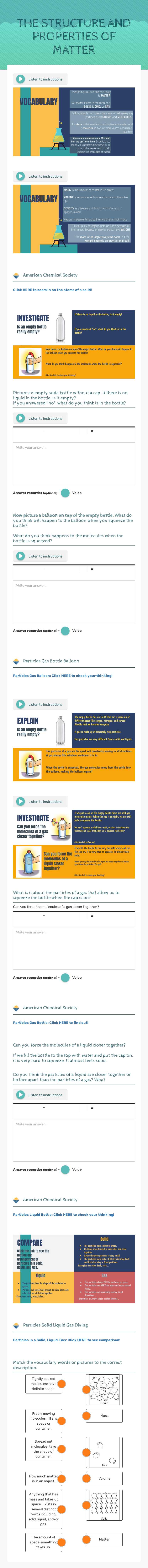 THE STRUCTURE AND PROPERTIES OF MATTER worksheet preview image