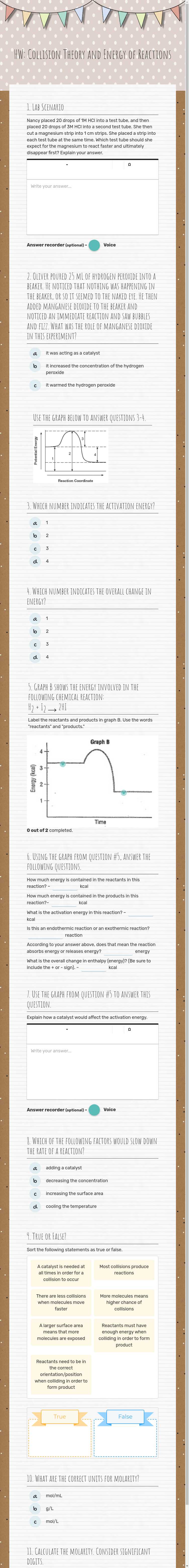 HW: Collision Theory and Energy of Reactions worksheet preview image