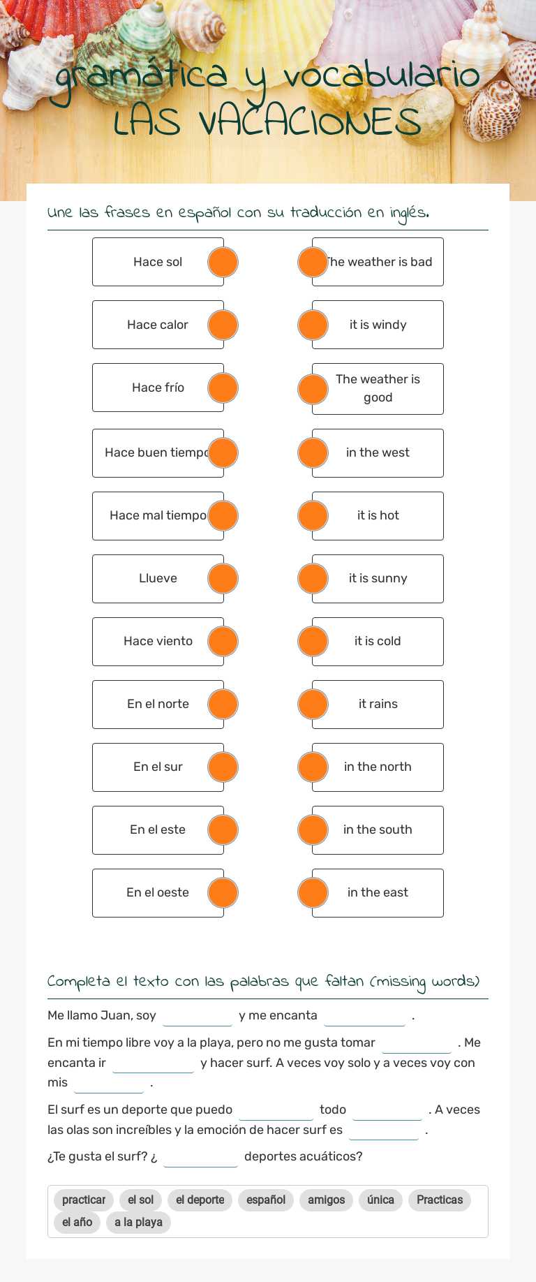 gramática y vocabulario LAS VACACIONES worksheet preview image