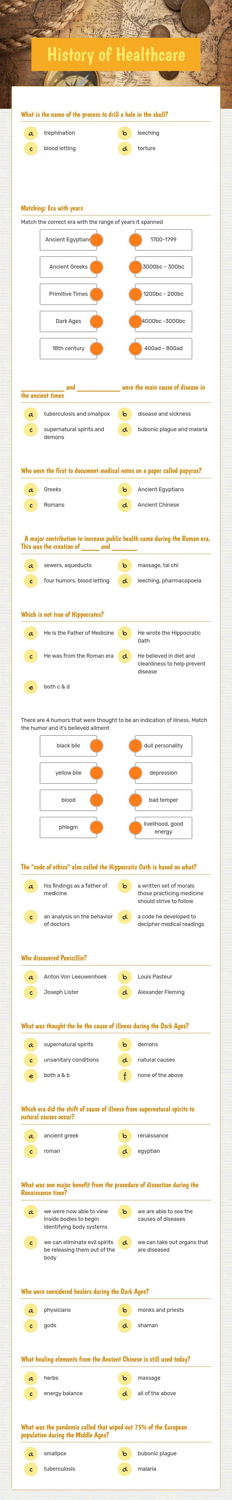 History of Healthcare worksheet preview image