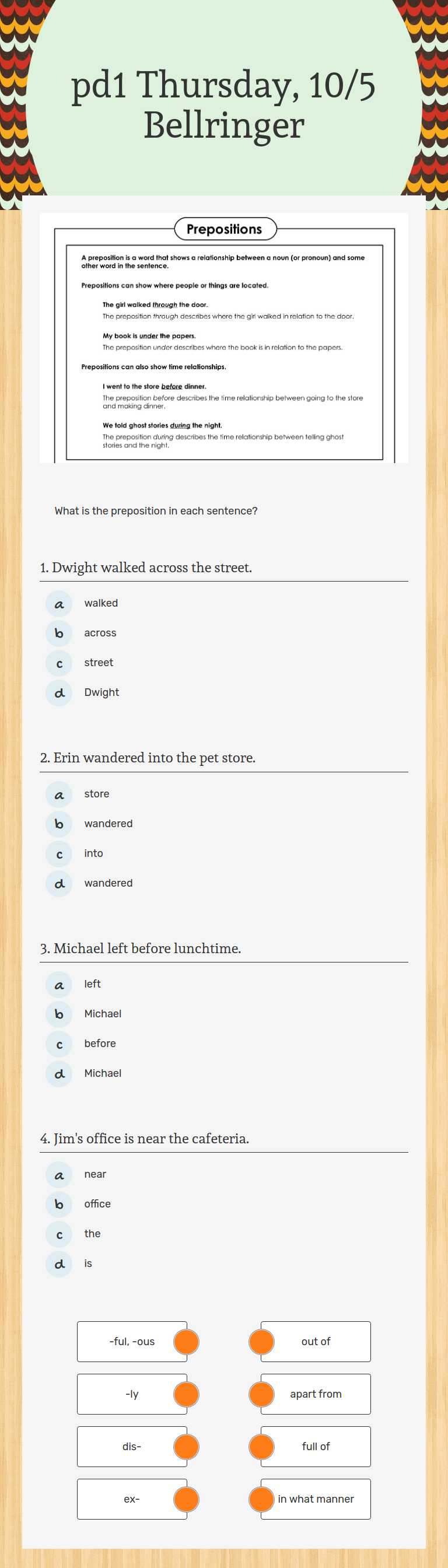pd1 Thursday, 10/5 Bellringer worksheet preview image