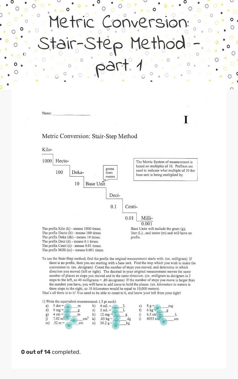 Metric Conversion: Stair-Step Method - part 1 worksheet preview