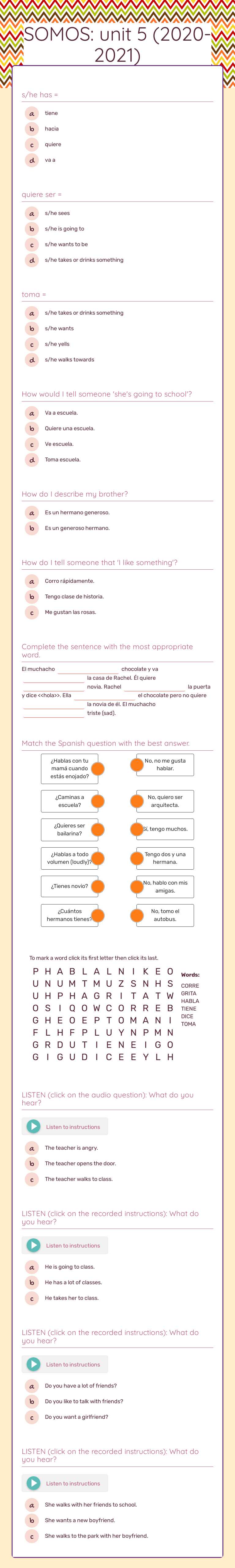 SOMOS: unit 5 (2020-2021) worksheet preview image