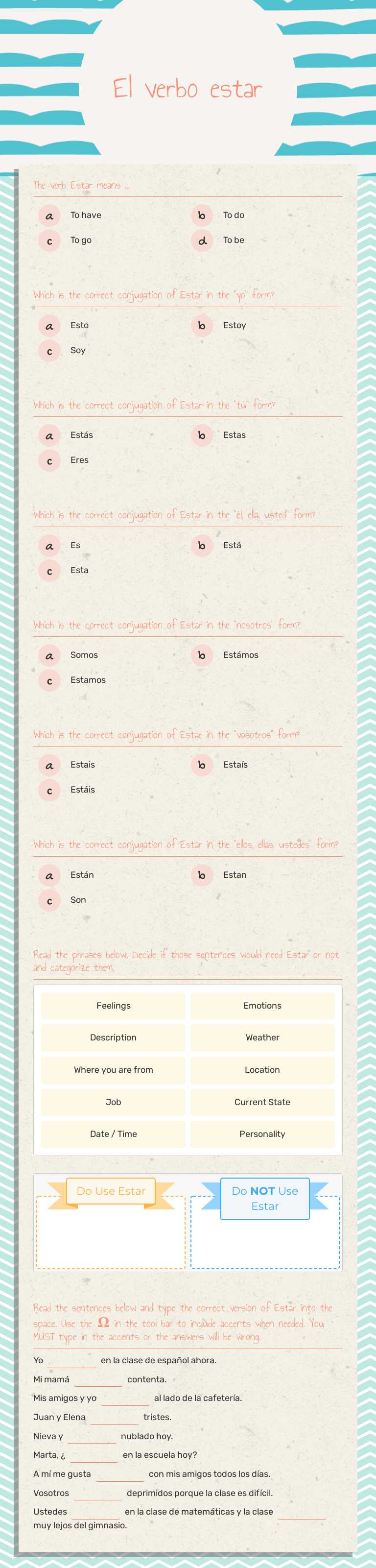 El verbo estar worksheet preview image