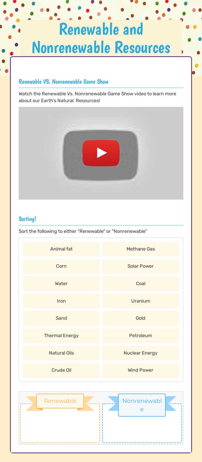 Renewable and Nonrenewable Resources worksheet preview image