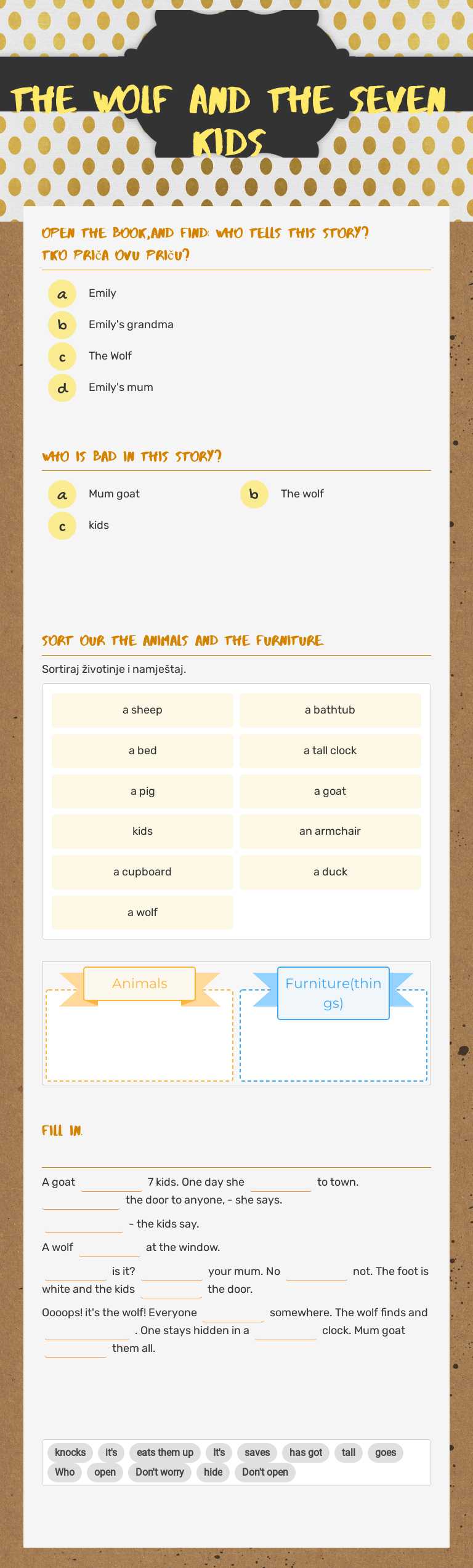 The wolf and the seven kids Grade 5 worksheet preview