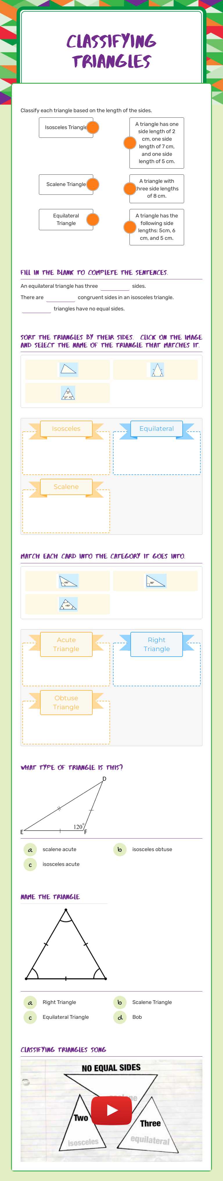 Classifying Triangles Grade 6 worksheet preview