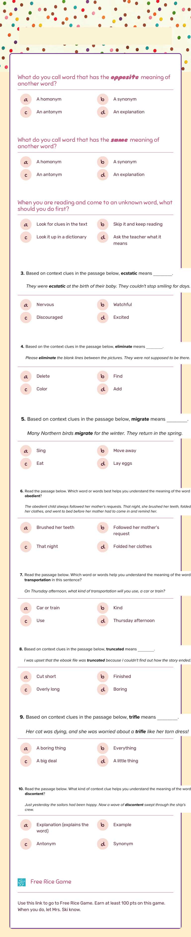 Context Clues Practice Grade 5 worksheet preview