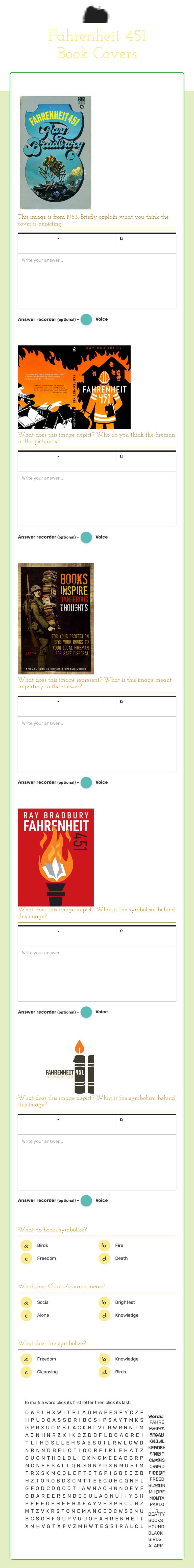 Fahrenheit 451 Book Covers worksheet preview image