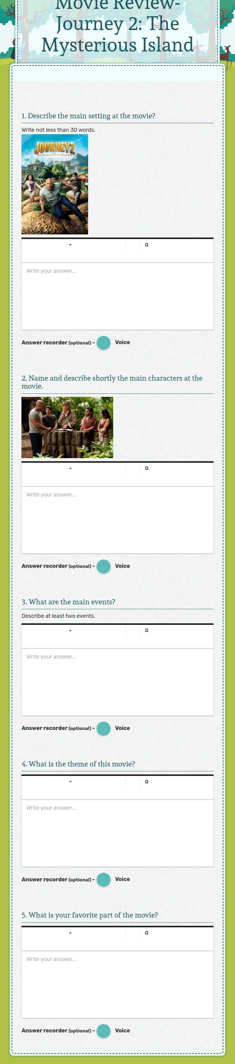 Movie Review-Journey 2: The Mysterious Island worksheet preview image